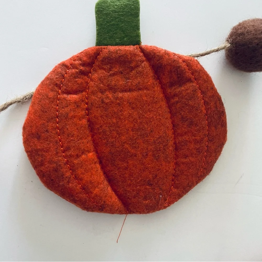 Wool Pumpkins and various color balls Garland for Fall, Thanksgiving, Halloween